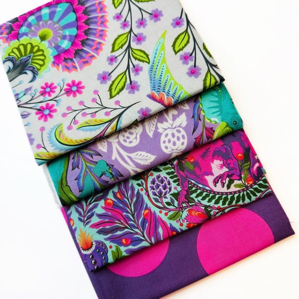 Stoffpaket ROAR! by Tula Pink  4 x Fat Quarter Patchworkstoffe  FQ Bundle  Mist