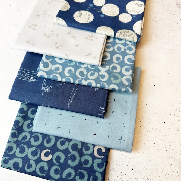 Stoffpaket  Bluish by Zen Chic  6 x Fat Quarter  Patchworkstoff Moda Sewing