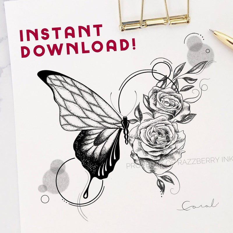 Butterfly Roses Tattoo - Etsy