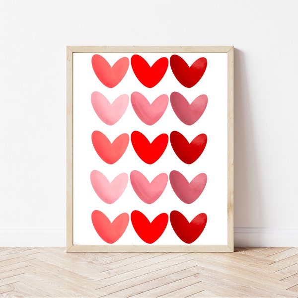 Valentine Wall Art, Red Heart Grid, Valentine Wall Décor, Print at Home, Printable Art, Digital Print, Digital Art, Valentine Hearts