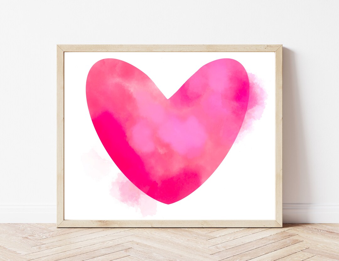 Valentine Wall Art, Pink Watercolor Heart, Print at Home, Printable Art, Digital Print, Digital