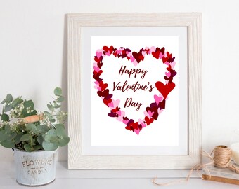 Valentine Wall Art, Happy, Romantic Wall Décor, Print at Home, Printable Art, Digital Print, Digital Art, Valentine Heart, Heart Wreath