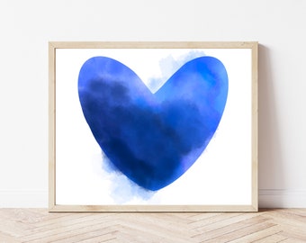 Valentine Wall Art, Indigo Watercolor Heart, Print at Home, Printable Art, Digital Print, Digital Art, Watercolor Decor, Blue,Rainbow Series