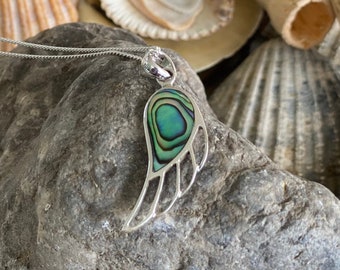 Collar de ala de ángel / Colgante de abulón / Collar de ala de ángel de plata esterlina / Ala de ángel de plata y abulón / Collar espiritual / Ángel /