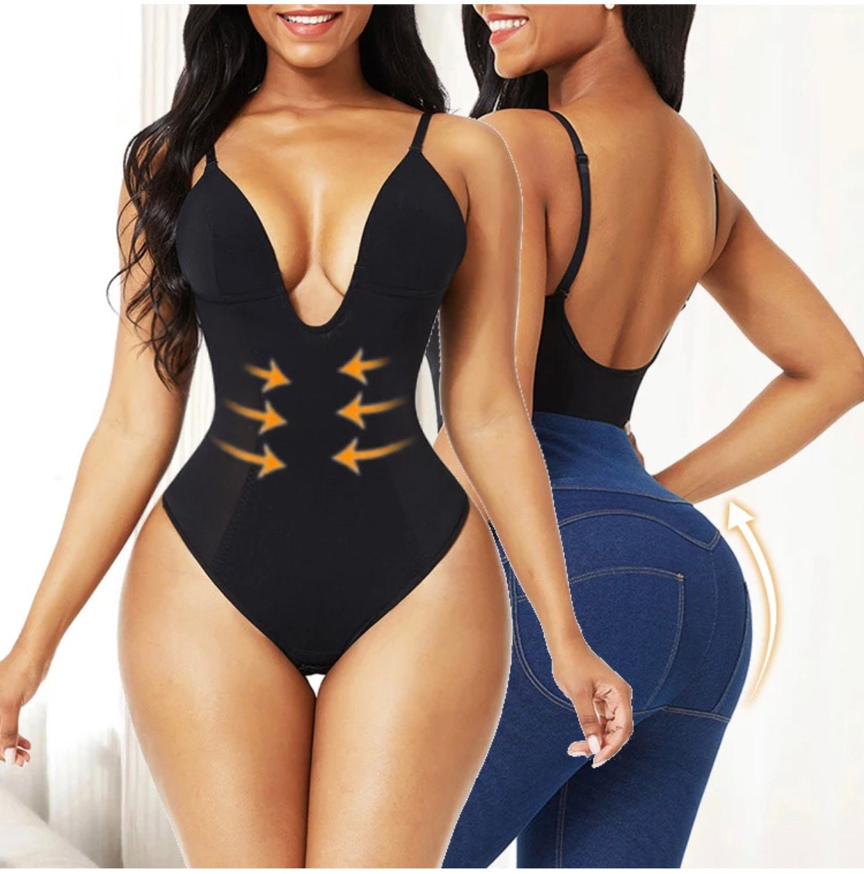 Flmtop Women Seamless Backless Underwear Dress Push Up Bodysuit Clear Strap  Body Shaper