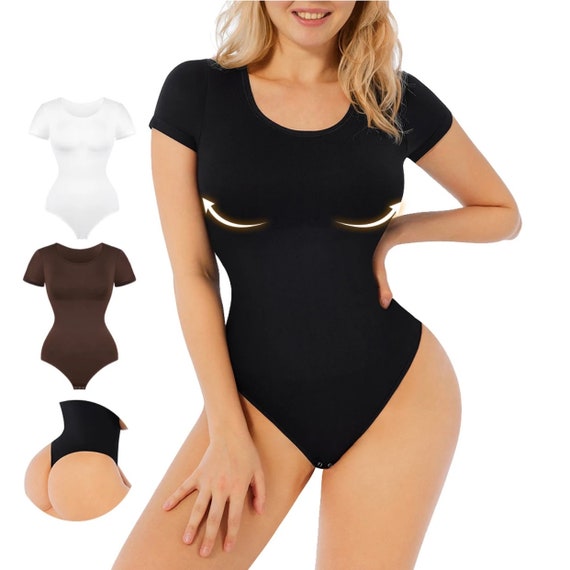 Womens Seamless Waist Tummy Control Plunge Bodysuit Shapewear With