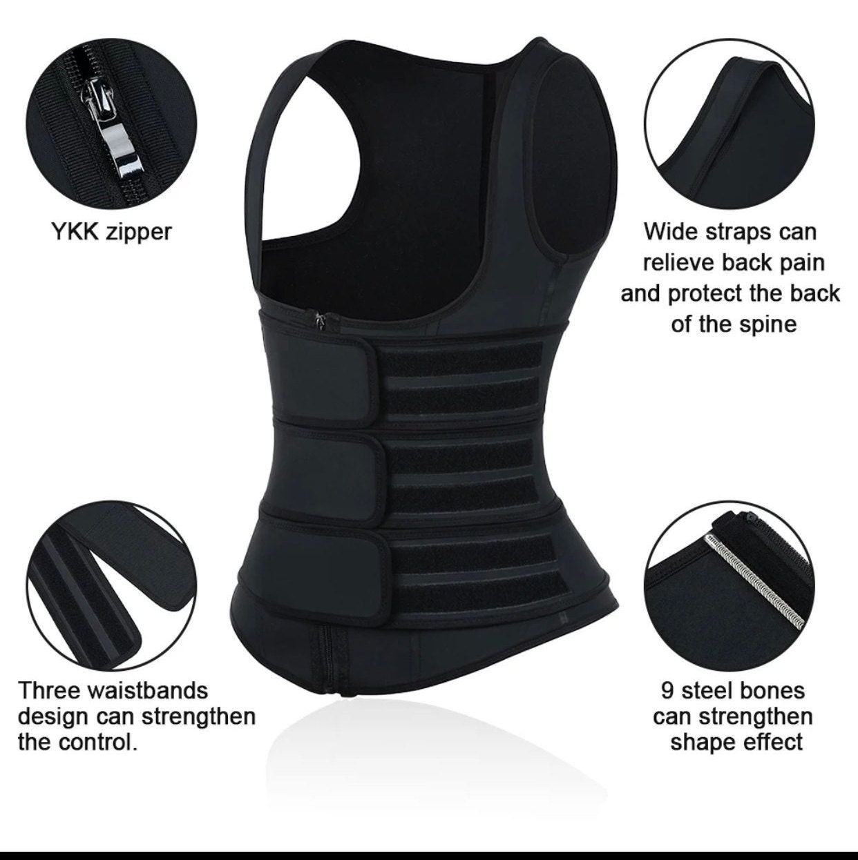 Chaleco Waist Training Latex Vest- 3 rows of hooks Classic  Waist training  corsets Toronto, Butt Lifters, Thermal Latex Body