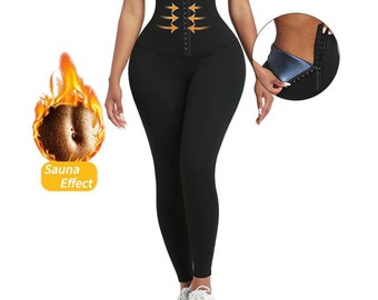 Womens Compression Sweat Corset Leggings Neoprene Waist Trainer High Waisted Slimming Leggings