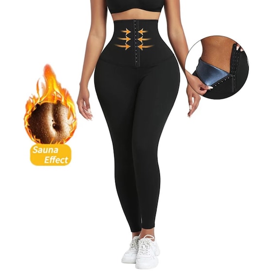 Womens Compression Sweat Corset Leggings Neoprene Waist Trainer High Waisted  Slimming Leggings 