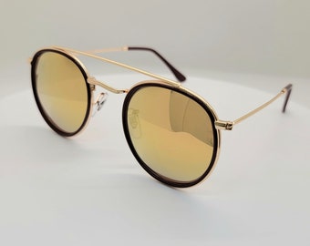 Vintage Chic Sunglasses| Retro Round Sunglasses in Gold Brown| Vintage Chic Sunglasses| Popular Sunglasses for Women