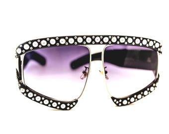 Oversized Black Pearl Sunglasses | UV400 Fashion Eyewear for Women