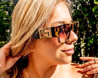 Luxury Sunglasses| Decorative Square Sunglasses| Luxury Fashion Sunglasses In Leopard and in Black color, UV400