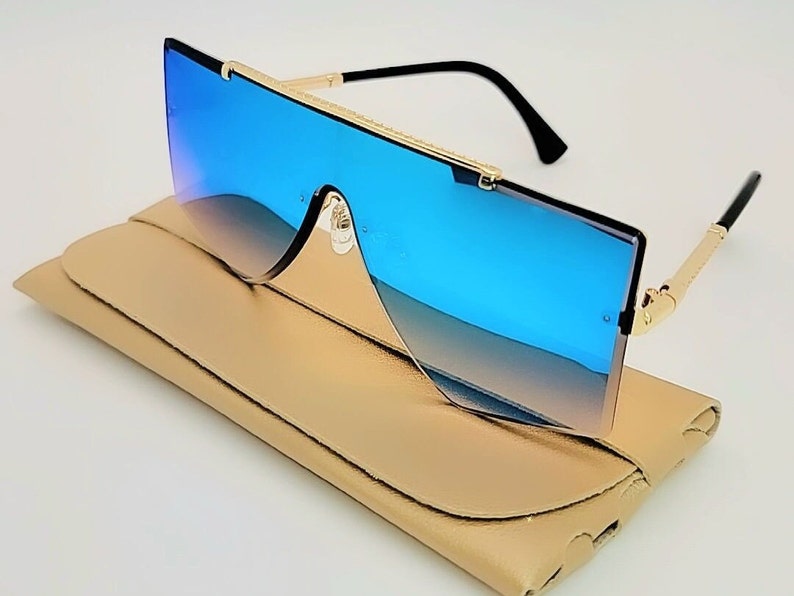 Fashion Beautiful Oversized Sunglasses Luxury Turquoise Mirrored Sunglasses for Women image 3