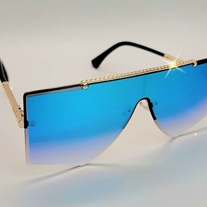 Fashion Beautiful Oversized Sunglasses Luxury Turquoise Mirrored Sunglasses for Women image 1