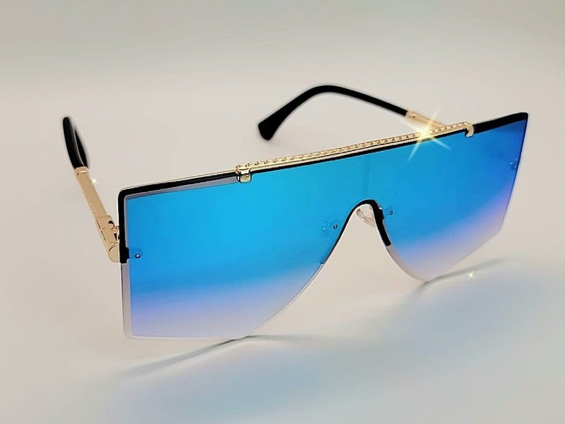 Fashion Beautiful Oversized Sunglasses Luxury Turquoise Mirrored Sunglasses for Women image 1