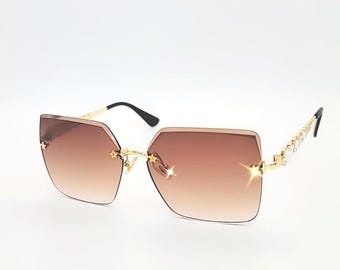 Rhinestone Rimless Square Sunglasses: Ombre Fashion Boutique Sunkissed Sunglasses