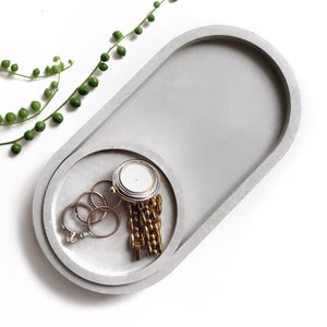 Plateau ovale en béton | Sous-verres | Plateau de rangement | Organisateur de bureau | Porte-bijoux | Minime | Décoration intérieure | Fait main