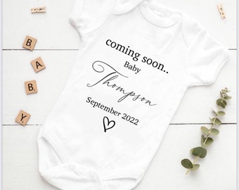 Personalised Baby Grow Vest, Pregnancy Announcement, Christening/Shower Gift, boy/girl gender reveal, baby announcement bodysuit