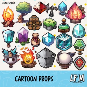 Cartoon Game Props - Instant Download - RPG Cartoon Game Objects- DnD Game Asset Pack - Kawaii RPG Game Inventory Items - D&D Game Art