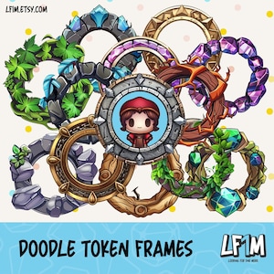 Doodle Token Frames - Instant Download - RPG Cartoon Token Frames - DnD Character Frames Pack - Kawaii RPG Game Frames - D&D Game Art
