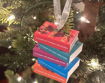 Custom Book Ornament | Stacked Set with Organza Ribbon | Bookish Christmas Decor Gift