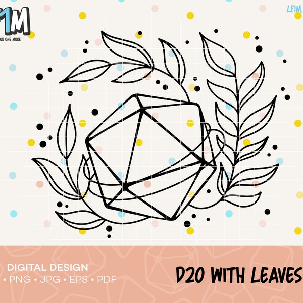 D20 with Leaves Cut File - Instant Download - DnD SVG Design - RPG Cut Files - D&D SVG Cut File - Dungeons and Dragons Shirt Cut File