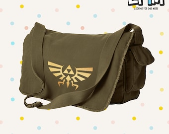 Wingcrest Canvas Messenger Bag - Triforce Cotton Canvas Bag - Hyrule Inspired Bag - Custom Bags Available