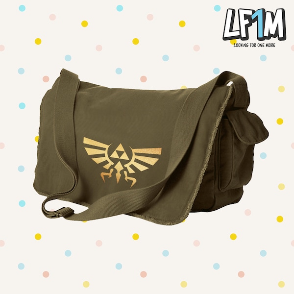 Wingcrest Canvas Messenger Bag - Triforce Cotton Canvas Bag - Hyrule Inspired Bag - Custom Bags Available