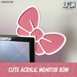Kawaii Acrylic Monitor Bows | Cute Desk Decorations for Gamers, Streamers, PC Desk Accessories, Gaming Decor | 3D Printed Also an Option