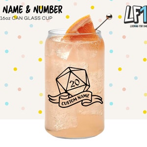 D20 With Banner Beer Can Glass | D20 Name & Number Can Glass | Soda Can Glass | Beer Can Glass | Iced Coffee Glass | Gifts Under 20 | RPG