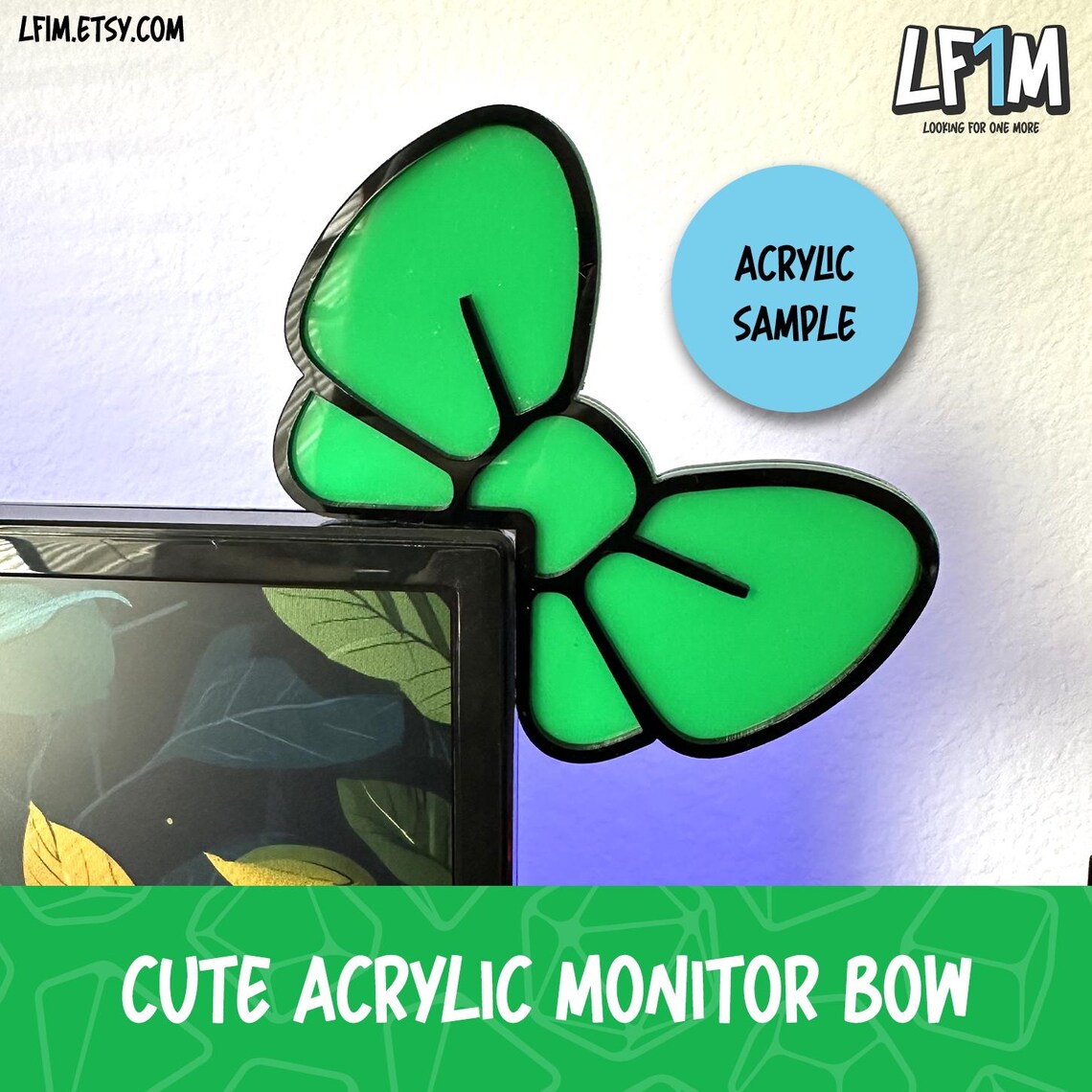 Kawaii Acrylic Monitor Bow Set | Decorations for Gamers and Streamers ...