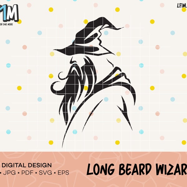 Long Beard Wizard Cut File - Instant Download - DnD SVG Design - RPG Cut Files - D&D SVG Cut File - Dungeons and Dragons Shirt Cut File