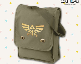 Wingcrest Canvas Field Bag - Royal Crest Messenger Bag - Hyrule Personalized Bag, Gift for Her - Triforce Messenger Bag