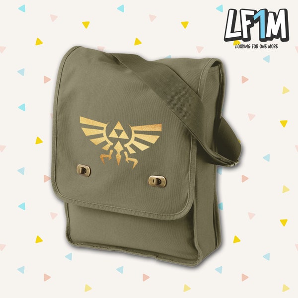 Wingcrest Canvas Field Bag - Royal Crest Messenger Bag - Hyrule Personalized Bag, Gift for Her - Triforce Messenger Bag