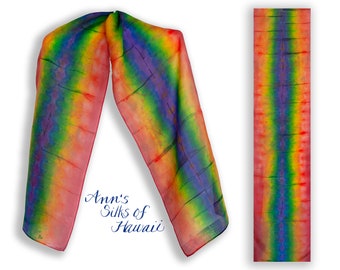 Rainbow Silk Scarf Hand painted Hawaiian  Rainbow scarf