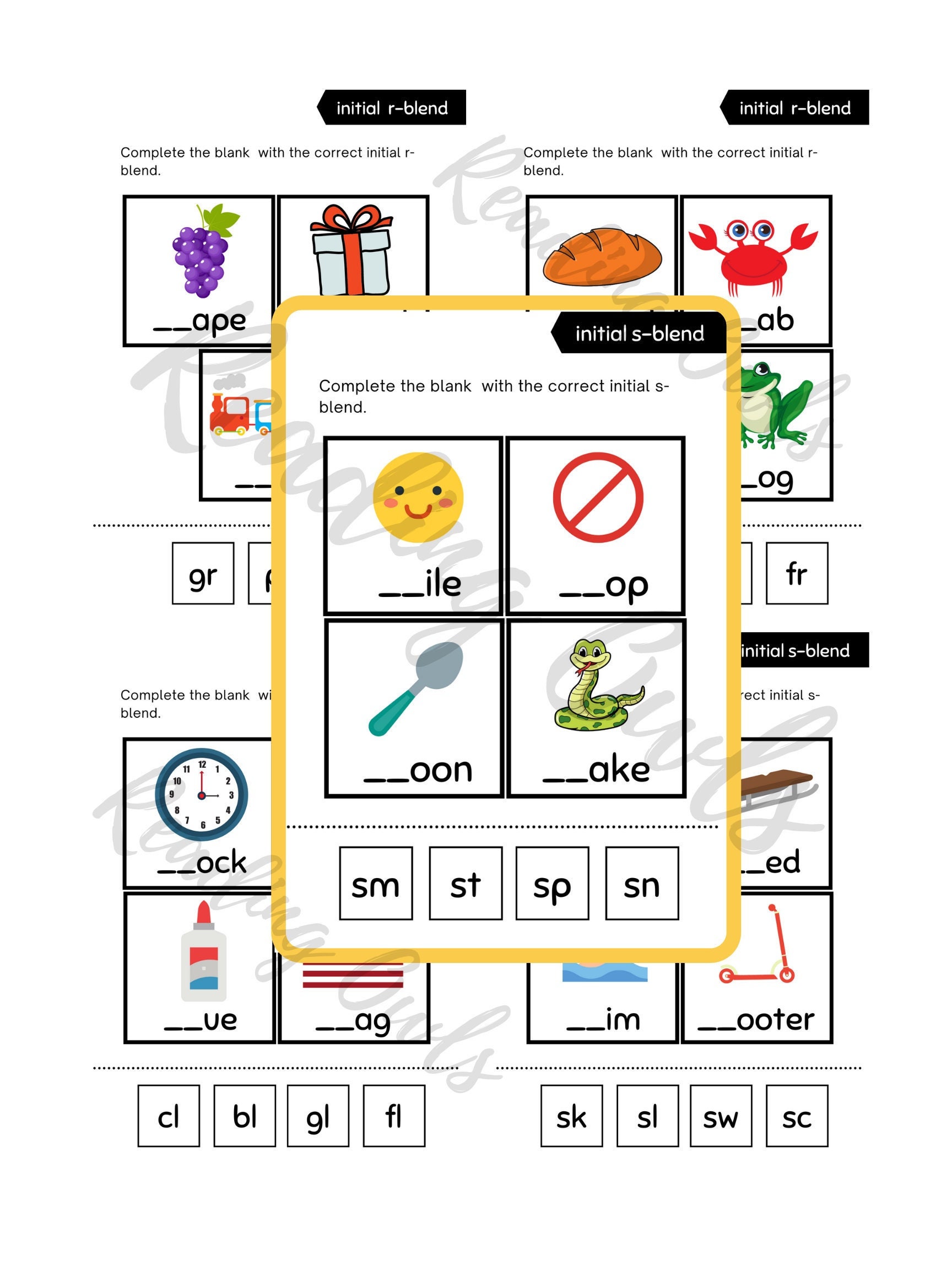 phonics kindergarten consonant blends s blends l blends etsy