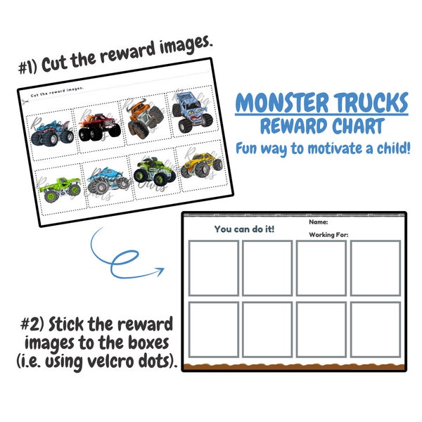 Monster Truck Reward Chart, Token Board, Potty Training, Chore Chart for kids