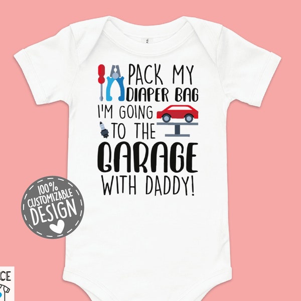 Car Mechanic Baby Bodysuit | Pack Diaper Garage With Daddy, Dad Mechanic One Piece, Dad and Cars Pregnancy Announcement, Mechanic Gift