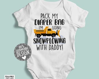 Snow Plow Baby Bodysuit | Plowing with Daddy, Winter One Piece