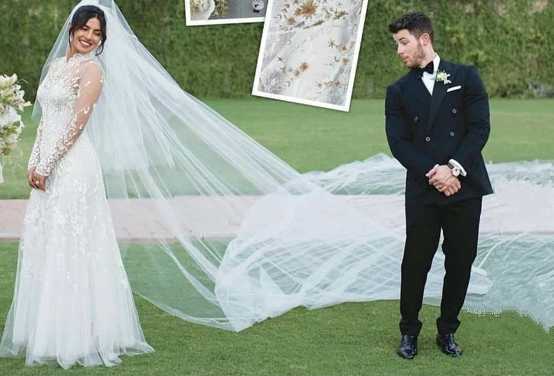 Priyanka Chopra White Luxury Applique Wedding Dress