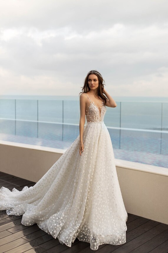 Romantic Sexy A-line Wedding Dress Elegant Beach Dress With - Etsy UK