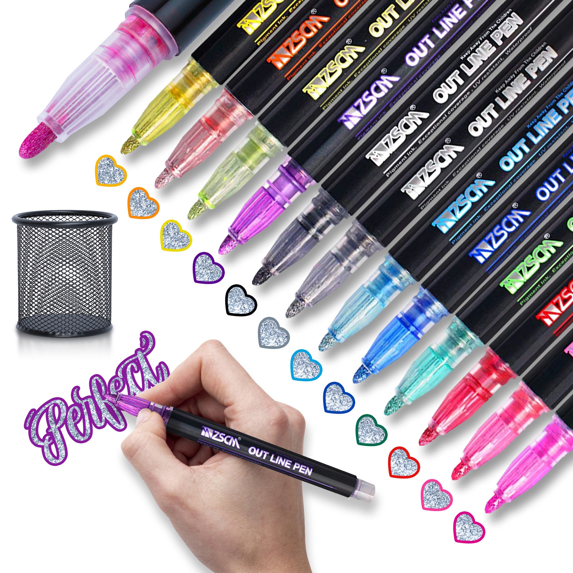 12 Glitter Markers With Holder Doodle Dazzle Shimmer Marker Set 