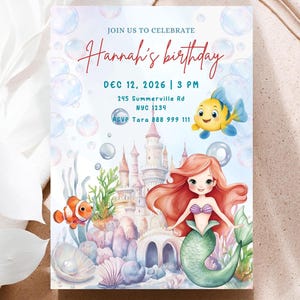 Little Mermaid Birthday Invitation, Ariel Birthday Invite, Editable Mermaid Birthday Invitation, Birthday Invitation for girls Mermaid Ariel