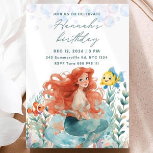 Little Mermaid Invitation, Little Mermaid Birthday Invitation, Ariel Birthday Invitation Little Mermaid Party Invite, Editable Invitation