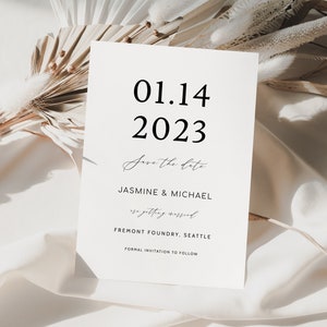 Afdrukbare minimalistische Save the Date, Save the Date met foto, Boho Save the Date, Modern Save the Date, huwelijksaankondiging, uitnodiging afbeelding 1