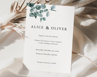 Greenery Wedding Invitation Template, Photo Wedding Invitation, Printable Wedding Invitation Template, Elegant Invitation, Modern Wedding