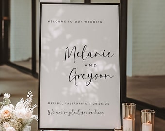 Minimal Modern Wedding Welcome Sign Template Download, Elegant Wedding Welcome Sign, We're So Glad You're Here Wedding Welcome, Melanie
