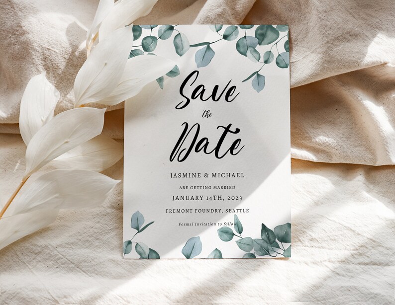 Greenery Save the Date Template, Elegant Modern Wedding Save the Date Card, Bohemian Wedding Save the Date Template, Minimalist Invitation image 3