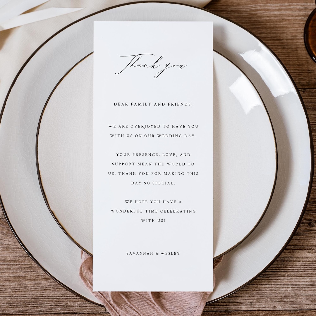 Minimal Wedding Table Thank You Card Template Download, Simple Thank ...