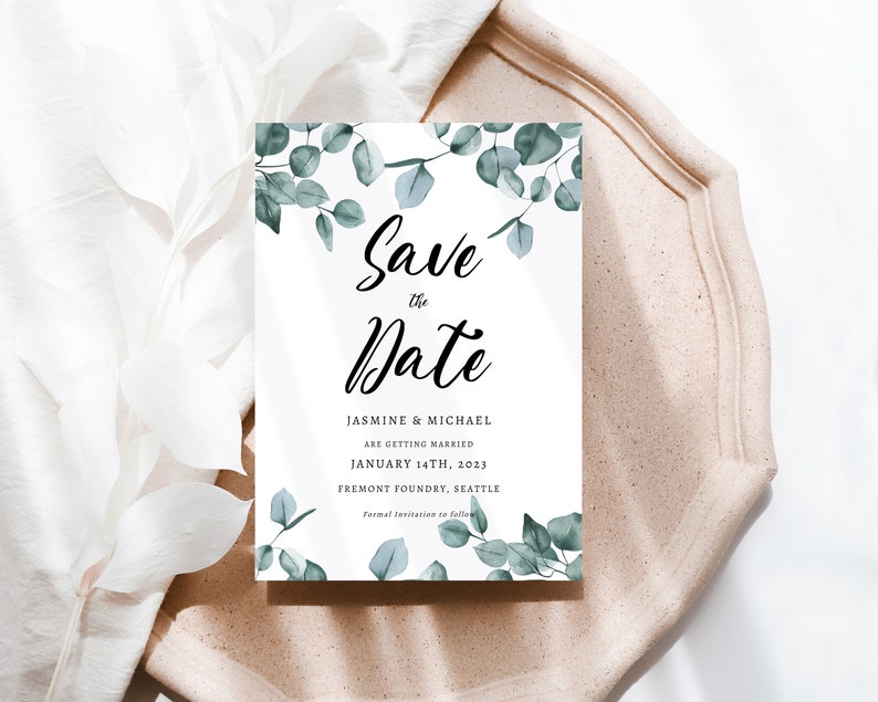 Greenery Save the Date Template, Elegant Modern Wedding Save the Date Card, Bohemian Wedding Save the Date Template, Minimalist Invitation image 4